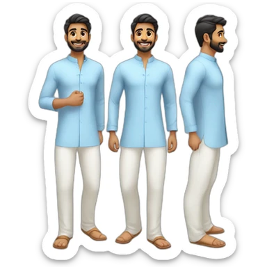 South Indian guy wearing light blue kurtha with white skinny pant  with smile and light beard full body sticker
