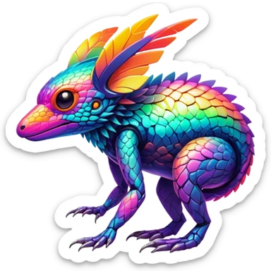Tropical futuristic lush warm-colored modern colorful neon-colored Fakémon-Trico-creature sticker