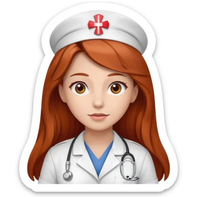 nurse with long brown/red hair with brown eyes sticker