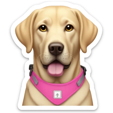 Labrador service dog with a pink vest sticker