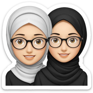 White hijabi girl with black eyes with another girl have long black hair wearing glasses with  another another girl have curly short  honey hair and wearing white glasses  sticker