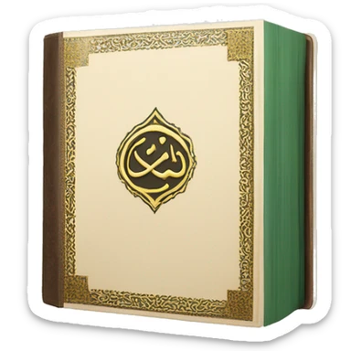 a closed Quran with the front cover showing sticker