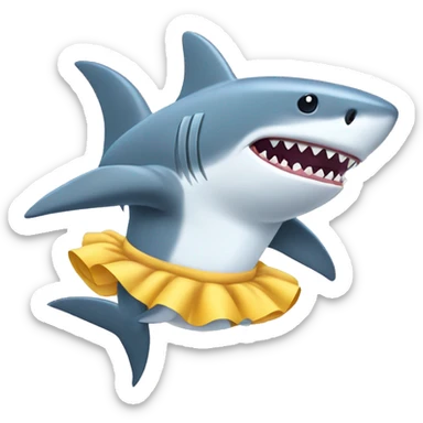 A shark with legs in a tutu doing a spin and wearing a bow sticker