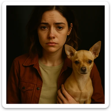 Change the facial expression to a sad and melancholic look in the style of a Netflix series, keeping all other elements identical. sticker