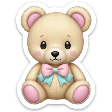 cream colored teddy bear with pastel pink bow sticker
