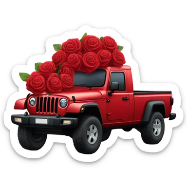 Realistic Red Jeep Gladiator with the truck bed full of roses. sticker
