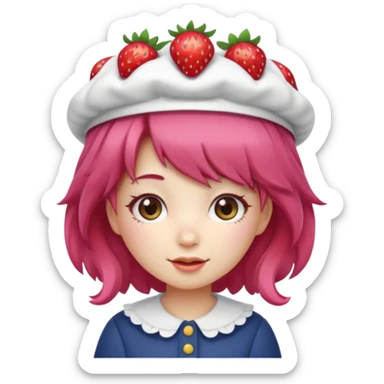 Cute ai emoji girl strawberry hair, and shortcake Berry hat, kawaii sticker