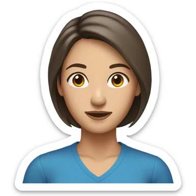 brunette woman chin length hair standing wearing a blue shirt sticker