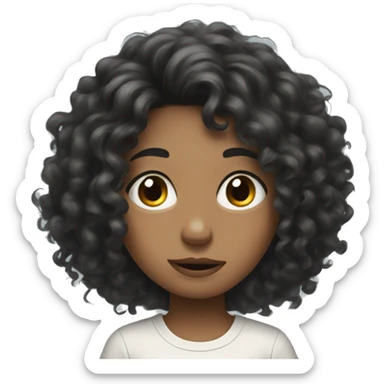 Girl with curly black hair with iPad and she is messy  sticker