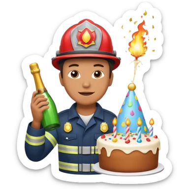 A firefighter extinguishing a party sticker