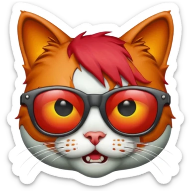 Zombie cat with red hair and sun glasses face sticker