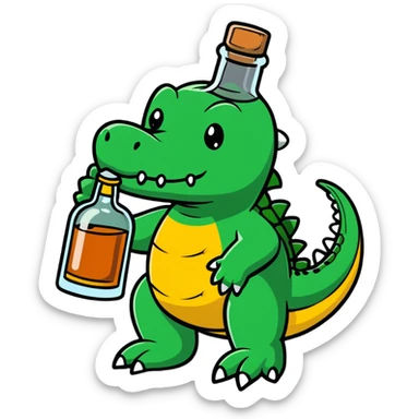 crocodile with a bottle of whiskey sticker