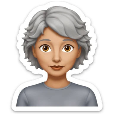 woman 50 years old, tanned skin, short grey wavy wolf cut hair, brown eyes sticker