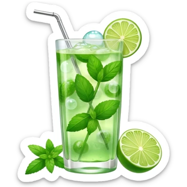 A mojito filled with mint leaves, lime wedges, and sparkling bubbles.
 sticker