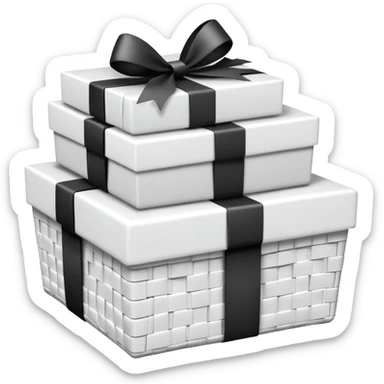 big white gift basket with lots of gifts, and the gifts are black and white no other colors sticker