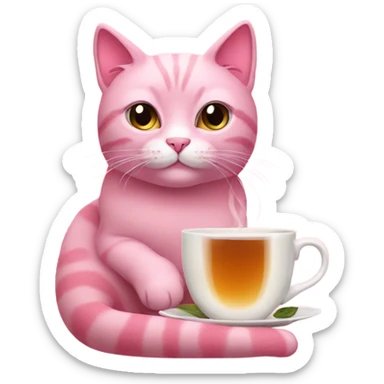 pink cat with tea sticker