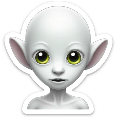 White little alien with tentacles on chin and alien ears sticker