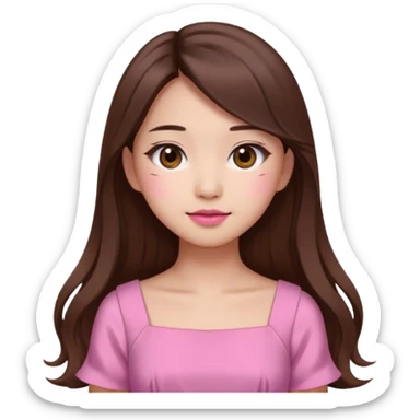 girl aesthetic emoji, asian beautiful make up long brown hair pink dress sticker