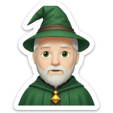 The Wizard from The Land of Oz with white hair and short beard, dark green outfit sticker