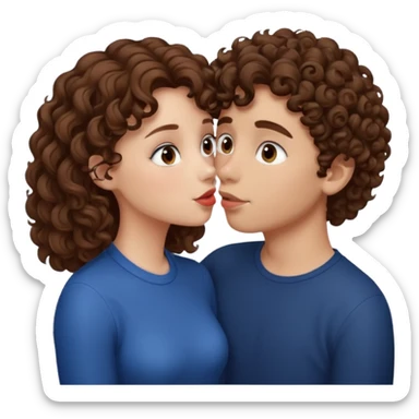 A girl with curly hair and a boy with haïr brun kiss sticker