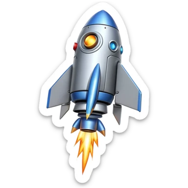 robot shaped like a rocket blasting off sticker