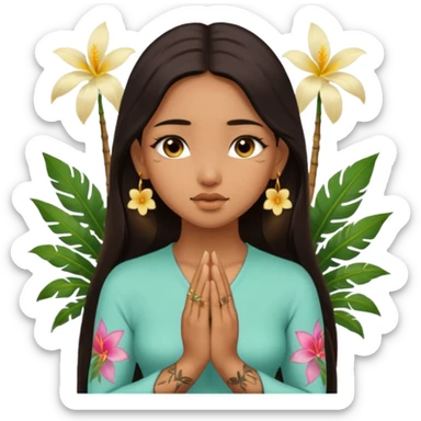 nude, no clothes, golden earrings, sexy face, flower tattoes, brown skin asian sexy girl, long dark hair, praying palms sticker