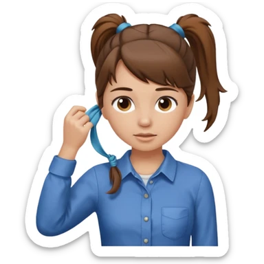Normal skinned, tiny nosed, brown haired girl with Tying a ponytail sticker