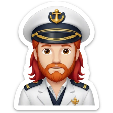 a male boat captain with long red hair no beard  sticker