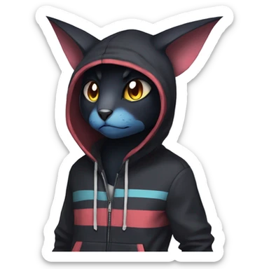 Cool Anthro Black Noibat-Quilava-Litten-Pokémon with edgy stripes and a hoodie Full Body sticker
