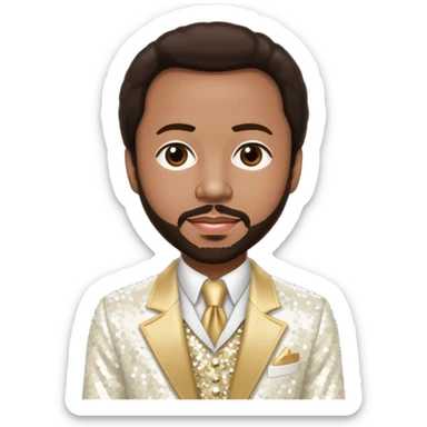 Maurice White from Earth, Wind & Fire with dark brown hair, ivory sequin outfit sticker