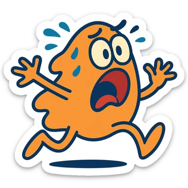 a terrified blob running away, fun and expressive style, vibrant cartoon sticker