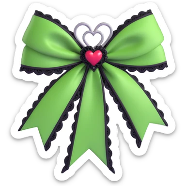 green gothic bow with black lace trim and heart charm, remove background sticker