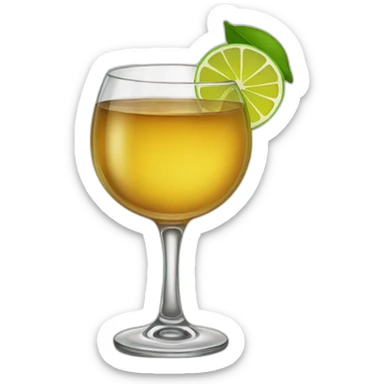 A single whiskey glass with a single slice of green lemon piece on it sticker
