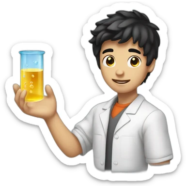 chemistry boy with black hair combed to the right and his instumants on his hand sticker
