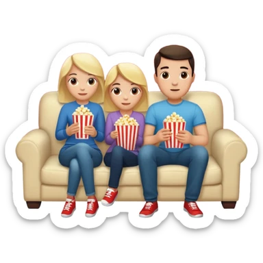 Crea un emoji dove un uomo e una donna mangiano i pop corn su un divano e guardano la tv, nella tv ci deve essere scritto netflix sticker