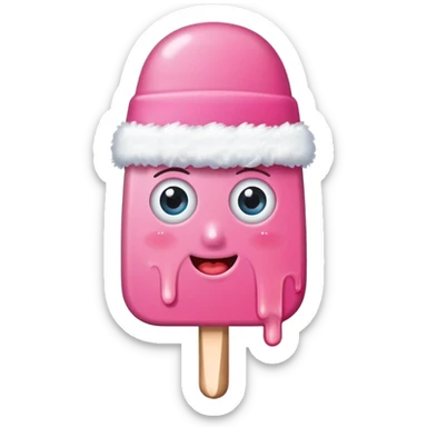 happy pink popsicle with eyes and white snow hat sticker