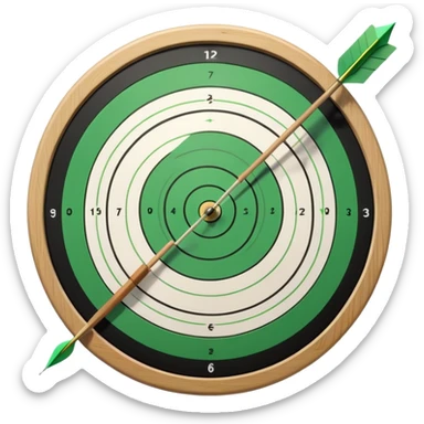 A bow with an arrow drawn back, aimed at a target with concentric rings. The background suggests a calm, outdoor archery range, emphasizing the precision, focus, and skill required in archery as a competitive sport. sticker