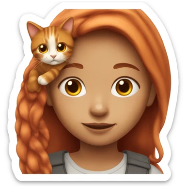 Red long hair girl with calico cat sticker