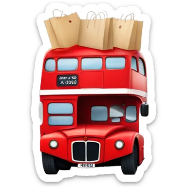 red double decker bus holding shopping bags sticker