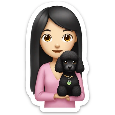 One Korean girl with black long straight hair with one black poodle sticker