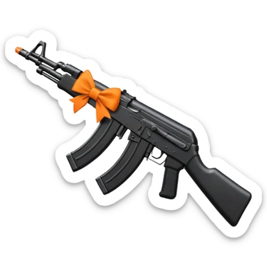 AK-47 in solid black with bright orange bows tied on, emoji art style sticker