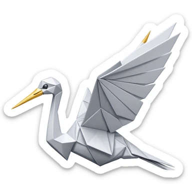 Cinematic Realistic Origami Crane Emoji, featuring a beautifully folded paper crane with crisp, delicate edges and intricate creases. The elegant structure casts soft shadows under warm, natural lighting, with a subtle texture of fine paper enhancing its serene and symbolic presence. sticker