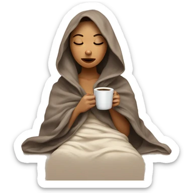 girl inside a blanket sipping coffee eyes closed sticker