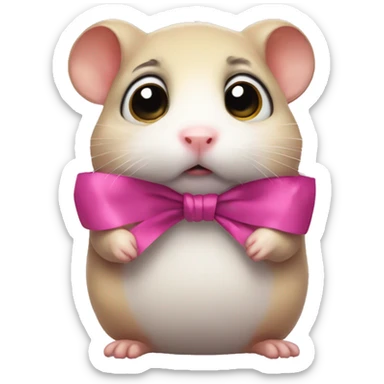 Sad hamster huge eyes and a ribbon sticker