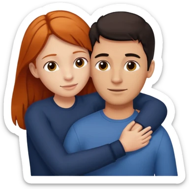 A tall dark-haired tanned man and a small ginger-haired girl hugging sticker