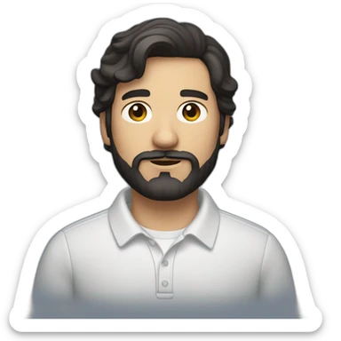 A dark-haired person with a beard at the bottom and a light mustache, wearing Lacoste clothes  sticker