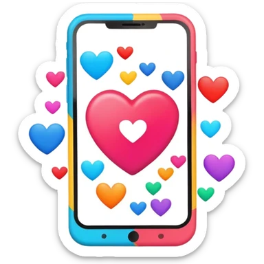  smartphone showing a colorful photo social media post with a heart and image icon sticker