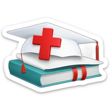 White Student cap with red medical cross On a stack of books sticker