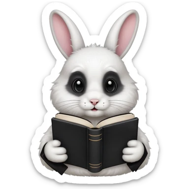  white rabbit with black book sticker