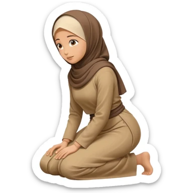 Woman Kneeling for Islamic prayer side view bent to the floor sticker